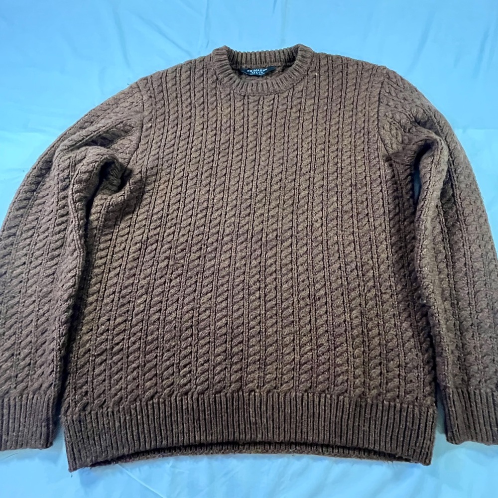 Primark Men's Chocolate Cable Knit Crewneck Sweater